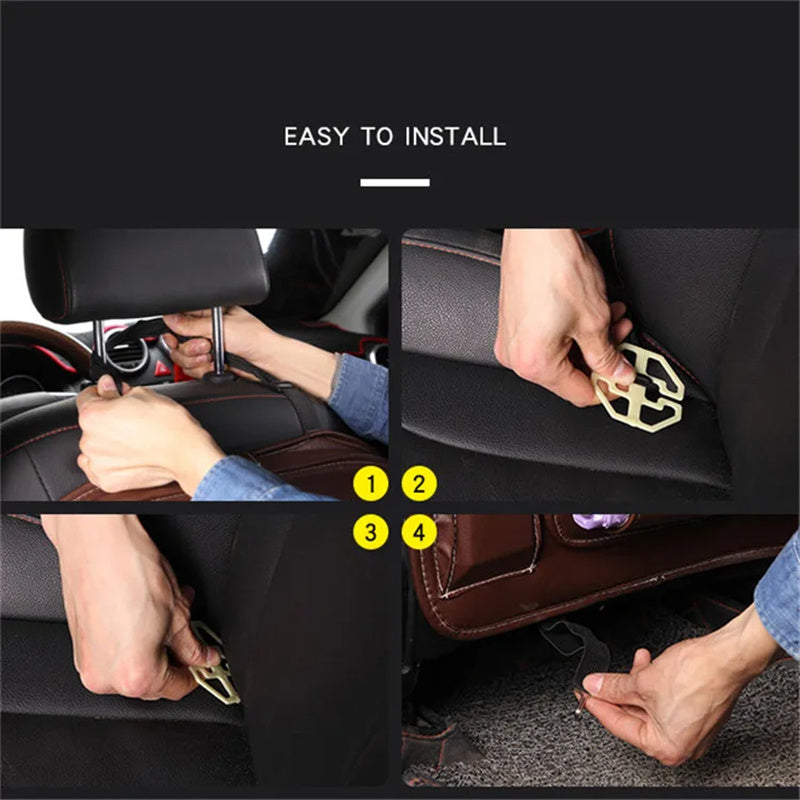 PU Leather Car Seat Back Organizer with Tray & Trash Pocket