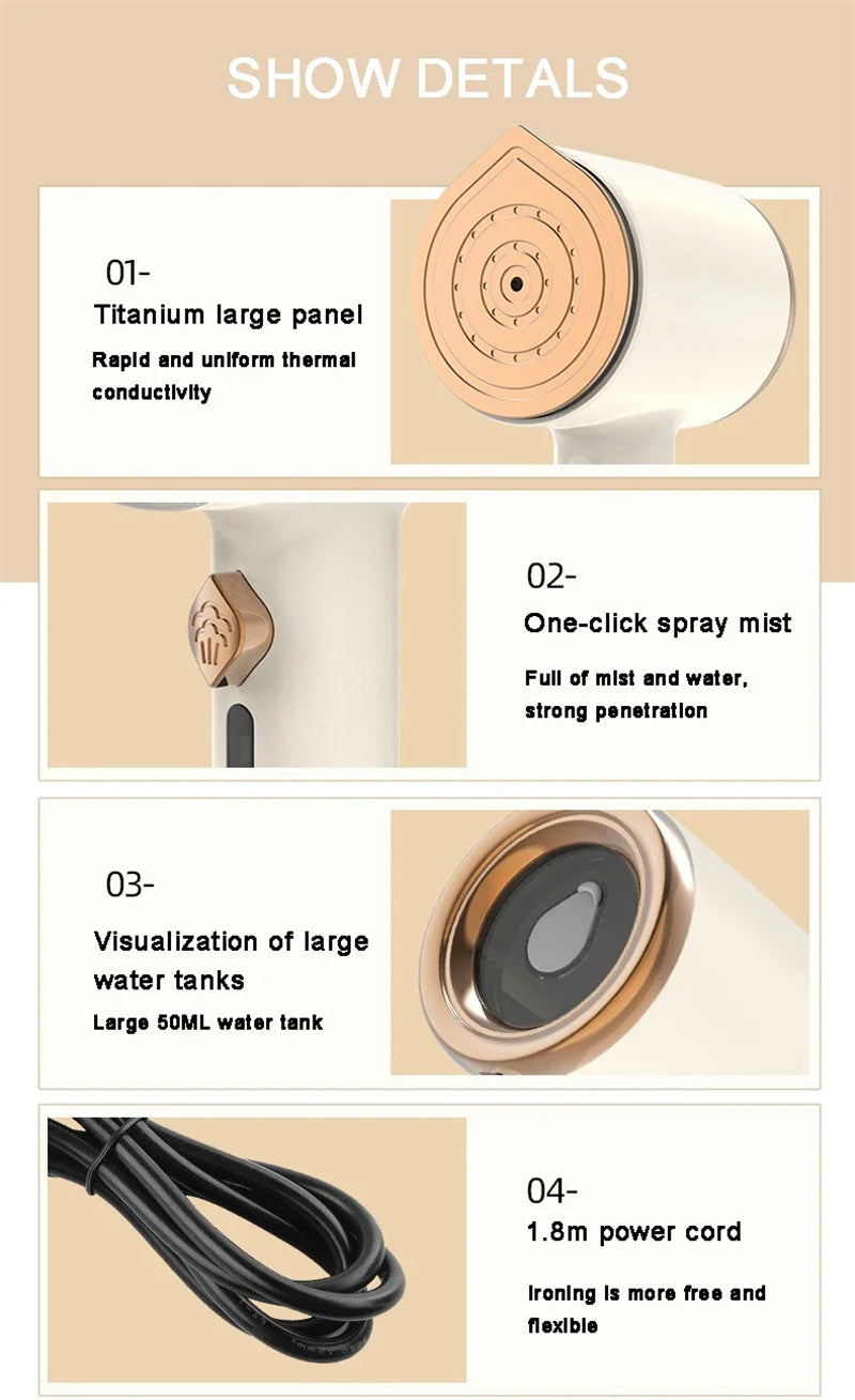 Portable Foldable Handheld Garment Steamer – 130ml Fast Steam Iron for Travel & Home