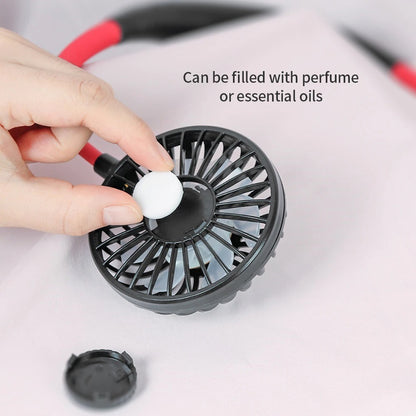 Dual-Head USB Rechargeable Neckband Fan – Hands-Free Portable Air Cooler