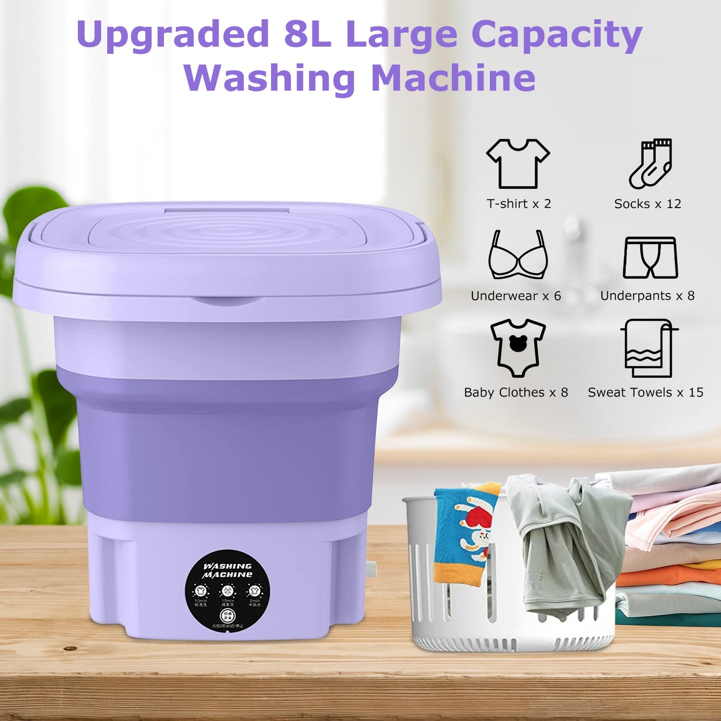 Portable Foldable Washing Machine – Mini Laundry Washer with Drain Basket