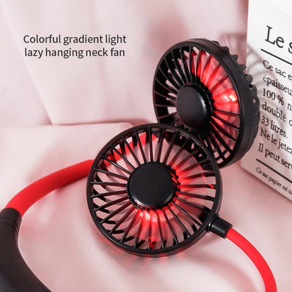 Dual-Head USB Rechargeable Neckband Fan – Hands-Free Portable Air Cooler