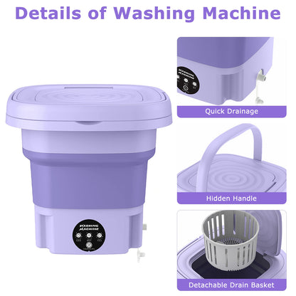Portable Foldable Washing Machine – Mini Laundry Washer with Drain Basket